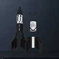 Rocket Shaped Decorative Ornament Set With Dark Blue And White Stripes And Logo