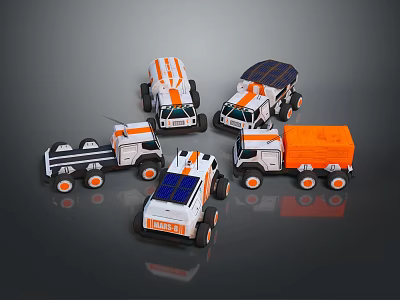 Space Exploration Mars Lunar Rovers With Solar Panels White Orange Toy Models 3d model