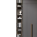 Modern Decorative Cabinet With Vertical Stripe Design And Side Storage Shelf For Books And Ornaments