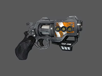 Detailed CAS-ONE Revolver Featuring Black Grip And Orange White Pattern 3d model