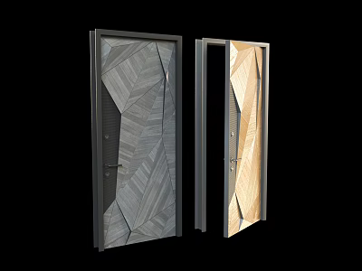 Modern Style Swing Doors With Gray And Beige Color Geometric Pattern Design And Black Frame 3d model