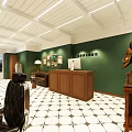 Vintage Style Beauty Hair Salon Interior Design With Warm Wood Decorations And Comfortable Barber Chairs