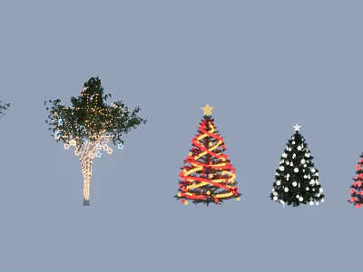 Creative Tree Pool Design With Various Decorated Trees And Festive Lights 3d model