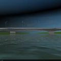 Scenic Bridge Spanning River With Green Grass Trees Vehicles And City Skyline