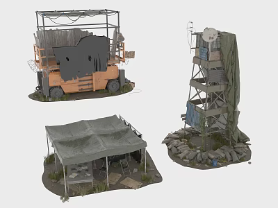 Industrial Equipment Including Vehicle Tower Outdoor Tent And Monitoring Structure 3d model