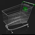 Public Facility Shopping Cart With Metal Frame Green Handle And Wheels For Supermarket