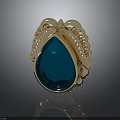 Elegant Gold Pendant with Blue Gemstone Decorative Patterns and Small Diamonds