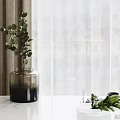 Dark Gray Gradient Vase With Eucalyptus Leaves On White Marble Countertop By Brown Curtain