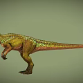 Realistic 3D Dinosaur Model With Green Yellow Skin And Purple Crest Standing Pose