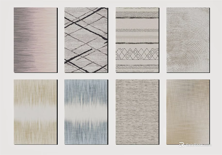 Square Rugs With Various Patterns And Neutral Tones For Home Interior Decor 3d model