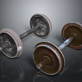 Pair Of Vintage Metal Dumbbells With Classic Weight Plates And Iron Bars For Home Fitness
