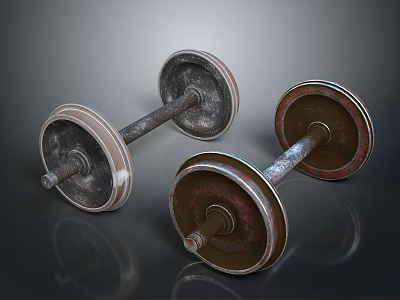 Pair Of Vintage Metal Dumbbells With Classic Weight Plates And Iron Bars For Home Fitness 3d model