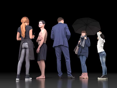 People With Different Poses And Clothing Styles Including Suit Umbrella And Raised Arm 3d model