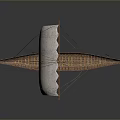 Ancient Wooden Boat Model With White Sail And Detailed Wooden Structure Displayed On Dark Background
