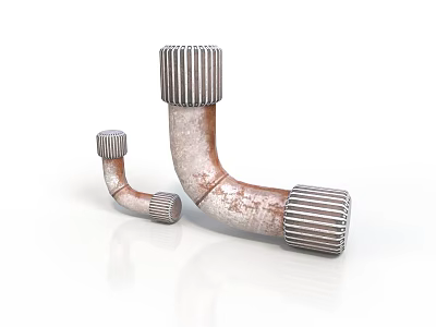 Rusted Threaded Metal Pipe Fittings With Elbow Design Two Sizes 3d model