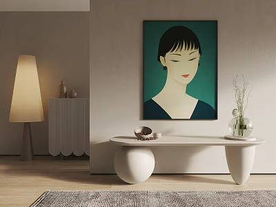 Portrait Painting of Woman in Dark Clothing with Closed Eyes Short Hair and Green Background 3d model