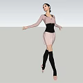 Woman In Ballet Dancing Pose Wearing Leotard Black Corset White Skirt And Pointe Shoes