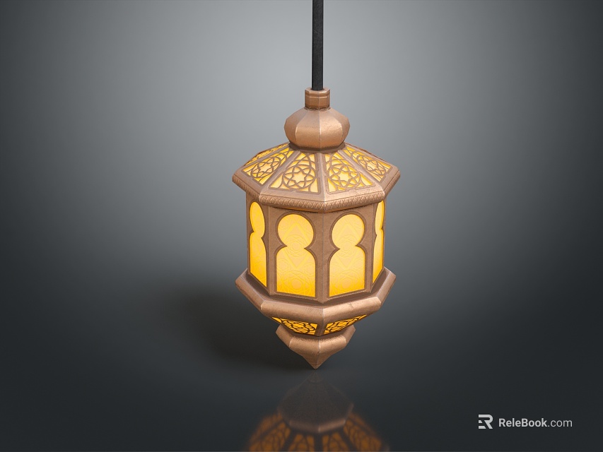 Arabic Style Pendant Lamp With Intricate Carved Patterns Copper Finish And Warm Yellow Light 3d model 
