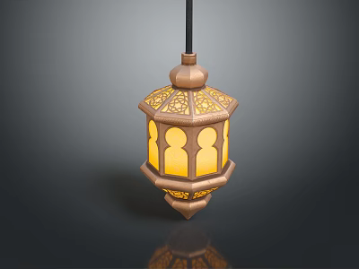 Arabic Style Pendant Lamp With Intricate Carved Patterns Copper Finish And Warm Yellow Light 3d model