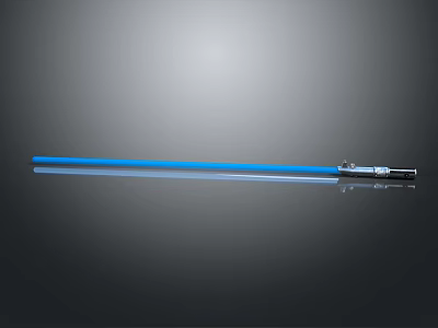 Blue Lightsaber With Metallic Handle And Glowing Blue Blade On Reflective Surface 3d model