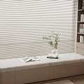 Cozy Bay Window With Blinds Cushioned Seat Books Plant Vase And Side Bookshelf
