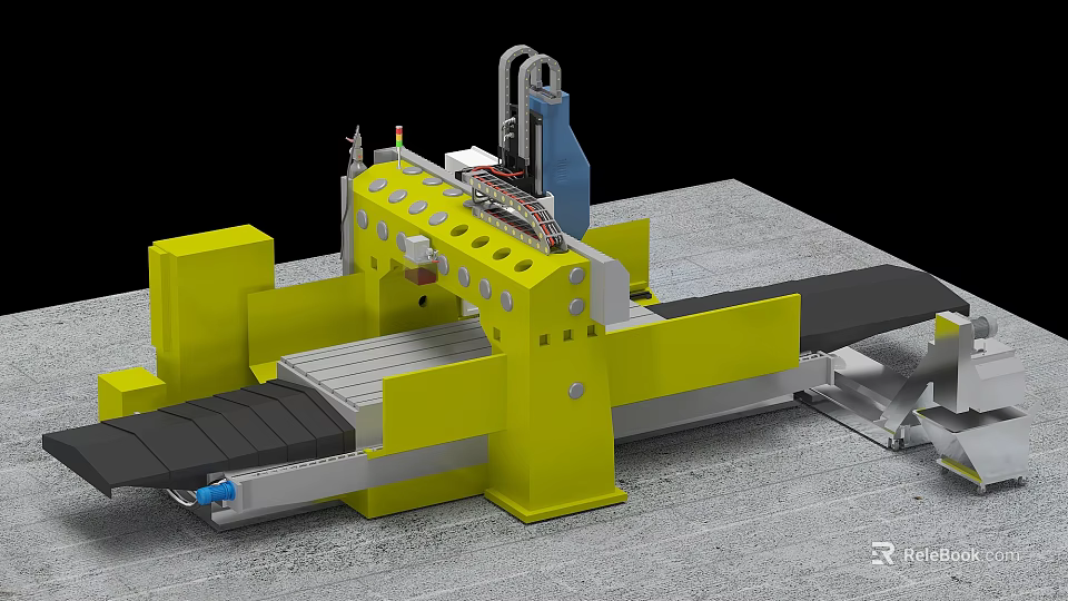 Yellow Industrial Machine Tool With Worktable Mechanical Arm And Heavy Duty Components For Precision Manufacturing 3d model