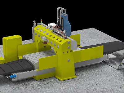 Yellow Industrial Machine Tool With Worktable Mechanical Arm And Heavy Duty Components For Precision Manufacturing 3d model