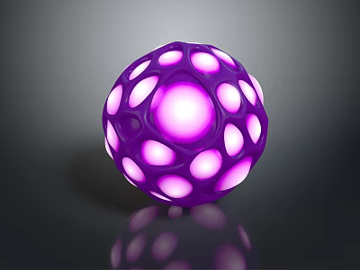 Purple Spherical LED Light Fixture With Hollow Circular Cutouts And Illuminated Center 3d model