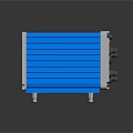 Blue And White Industrial Cooling Device Featuring Finned Design And Multiple Ports