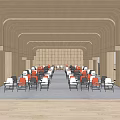 Modern Conference Room Interior With Wooden Walls Arched Ceiling And Neatly Arranged Seating