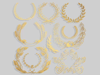 Gold Wall Decor With Laurel Wreath Wheat And Decorative Leaf Ornaments 3d model