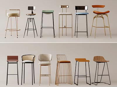 Stylish Bar Stools With Various Designs Different Colors And Metal Frames 3d model