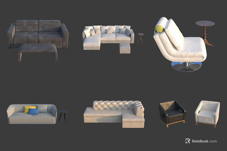 Modern Living Room Interior With Various Sofa And Coffee Table Sets 3d model