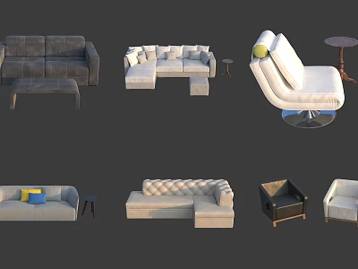Modern Living Room Interior With Various Sofa And Coffee Table Sets 3d model
