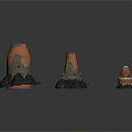 Textured Clay Conical Sculptures With Different Sizes And Black Bases