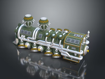 Green Model Train With Multiple Carriages Yellow Stripes And Silver Details 3d model