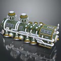 Green Model Train With Multiple Carriages Yellow Stripes And Silver Details 3d model