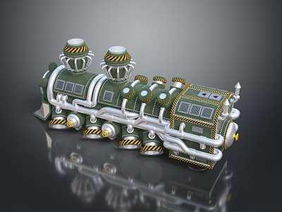 Green Model Train With Multiple Carriages Yellow Stripes And Silver Details 3d model Green Model Train With Multiple Carriages Yellow Stripes And Silver Details 3d model