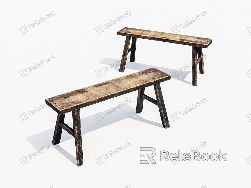 Bench, old furniture, old objects model