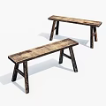 Rustic Wooden Benches With Solid Wood Construction And Vintage Design 3d model