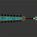 Ornate Ancient Weapon Featuring Blue Intricate Patterns Brown Long Handle And Top Ornament