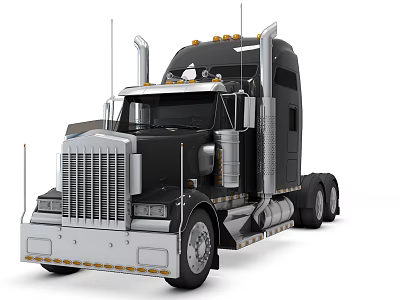 Black Semi Truck With Chrome Grille Exhaust Pipes And Modern Cab Design 3d model