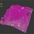 Architectural Structure in 3D Terrain Model with Mountains Green Areas and Roads