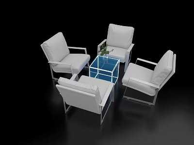 Negotiation Table and Chairs Set with White Seats Transparent Glass Top Metal Frame Modern Design 3d model