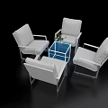 Negotiation Table and Chairs Set with White Seats Transparent Glass Top Metal Frame Modern Design