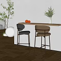 Modern Bar Counter With Black Brown Bar Stools Brass Frame And Decorations On White Wall
