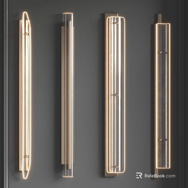 Sleek Modern Gold Metal Vertical Wall Lamps For Contemporary Interior Decor 3d model 