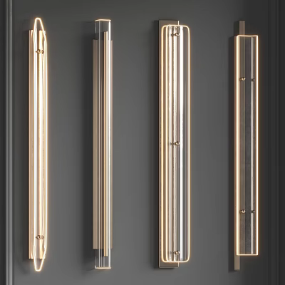 Sleek Modern Gold Metal Vertical Wall Lamps For Contemporary Interior Decor 3d model