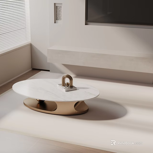 Modern Interior Design Sofa Coffee Table Set With Round Marble Top And Gold Base 3d model