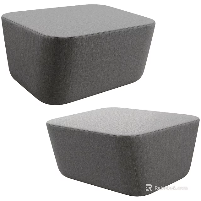 Pair of Gray Fabric Ottoman Modern Minimalist Comfortable Upholstered Living Room Design 3d model 